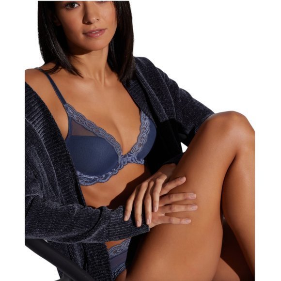 NWOT‎ NATORI Feathers Contour Plunge Bra in Blue Green/Ink (32D) - Picture 2 of 10